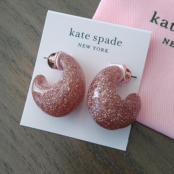 NEW Kate Spade Glitter Huggie Earrings in Gold - Picture 4 of 8